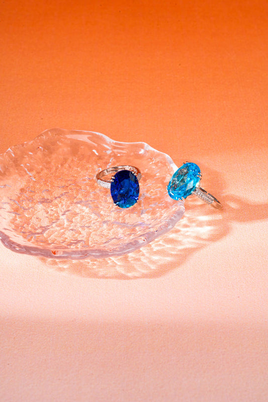 A topaz blue adjustable ring with diamonds, a perfect gift for her and a women's promise ring