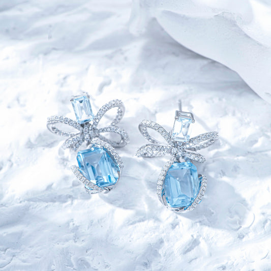 Aquamarine Blue Topaz Earrings --Wrapped Blue