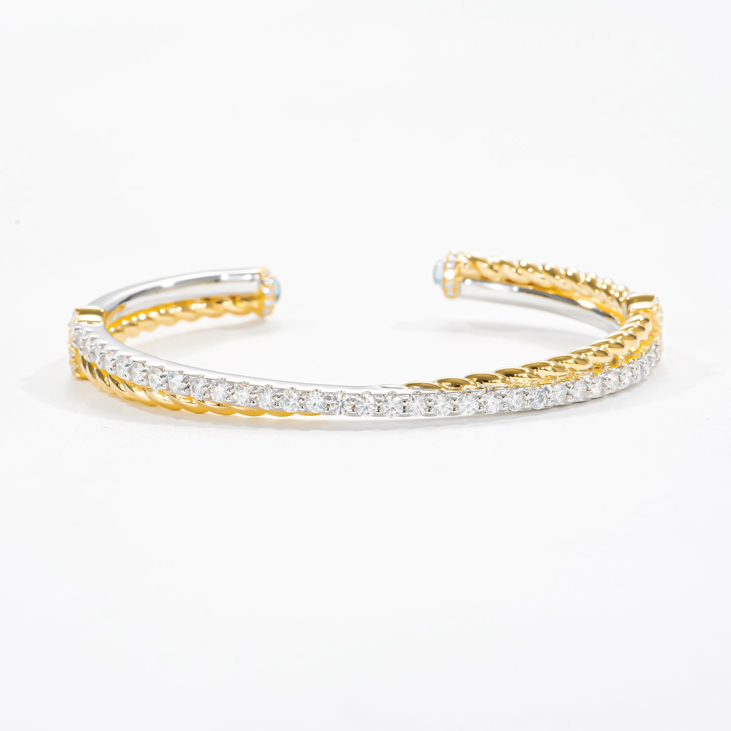 22K Yellow Gold Plated Sliver And Sapphire Cable Crossover Open Bracelet