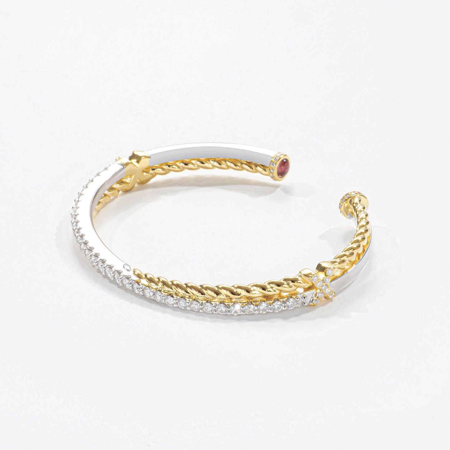 22K Yellow Gold Plated Sliver And Sapphire Cable Crossover Open Bracelet