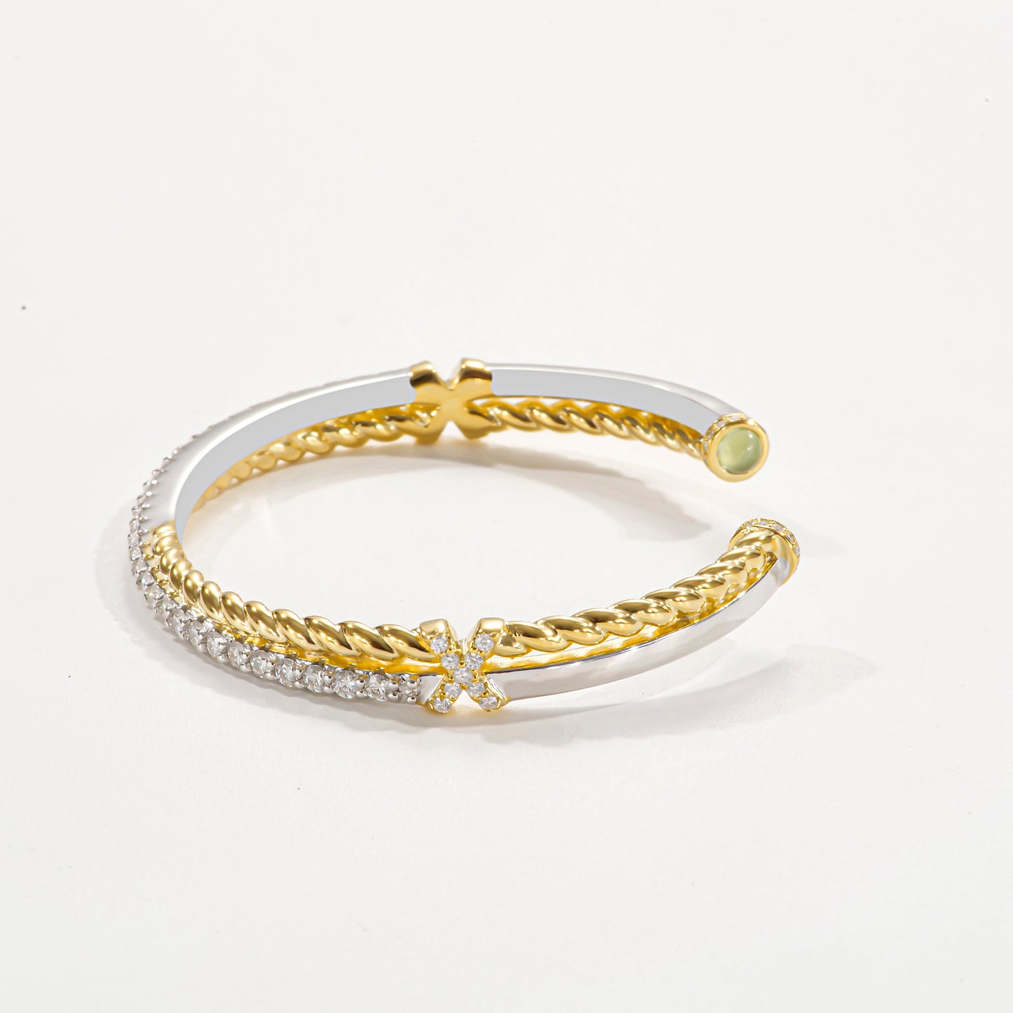 22K Yellow Gold Plated Sliver And Sapphire Cable Crossover Open Bracelet