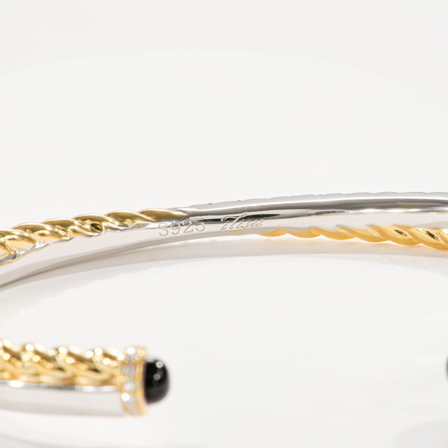 22K Yellow Gold Plated Sliver And Sapphire Cable Crossover Open Bracelet