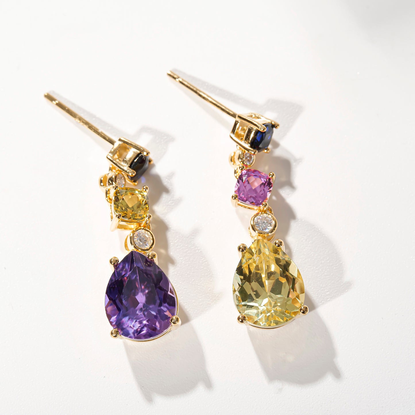 MultiColor Lab Grown Sapphire Dangle Earrings--Irregular