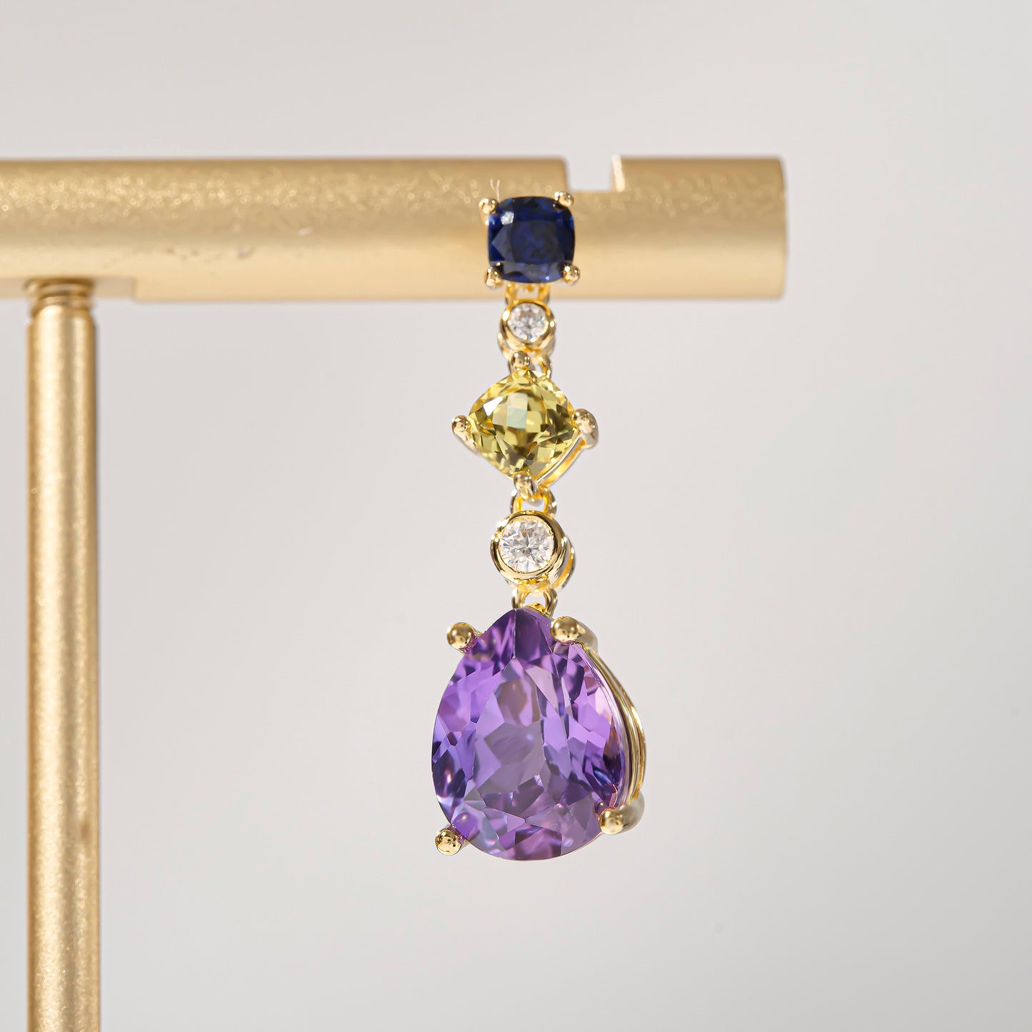 MultiColor Lab Grown Sapphire Dangle Earrings--Irregular