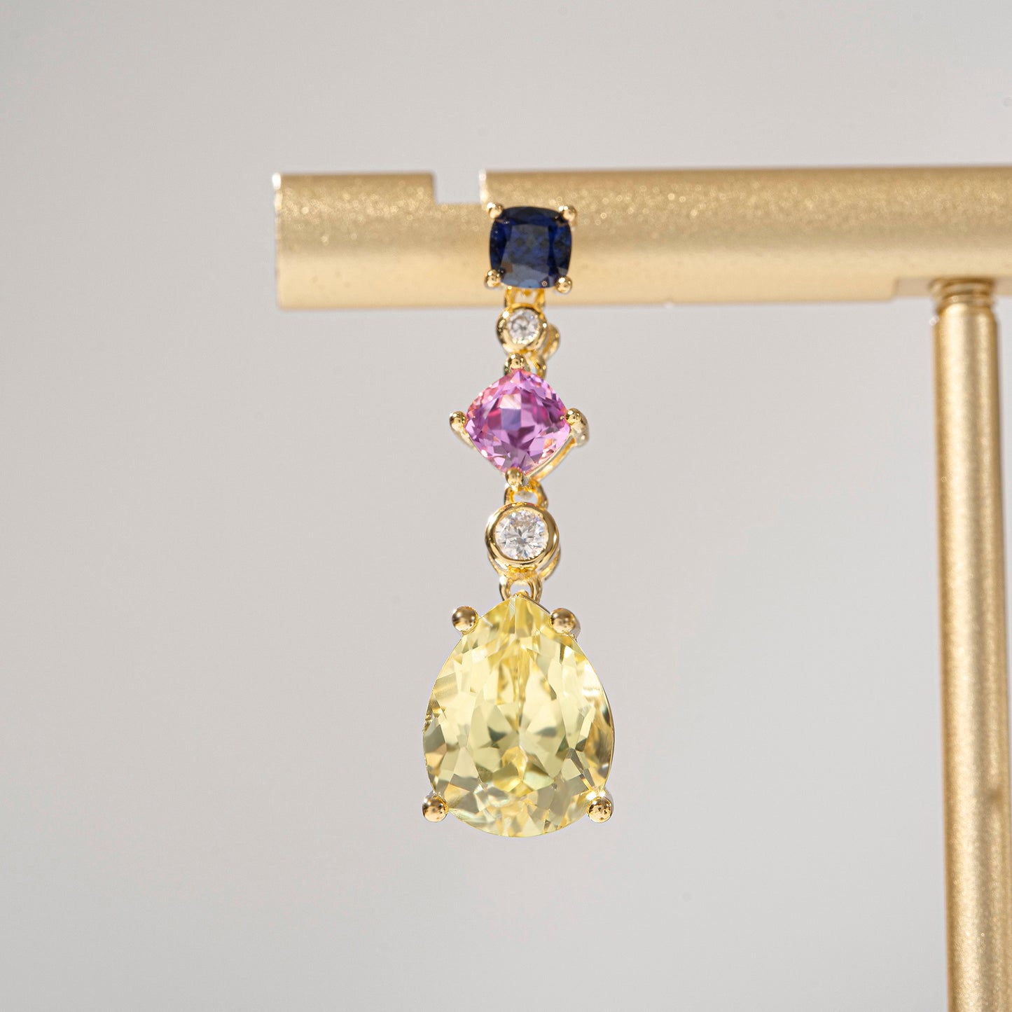 MultiColor Lab Grown Sapphire Dangle Earrings--Irregular