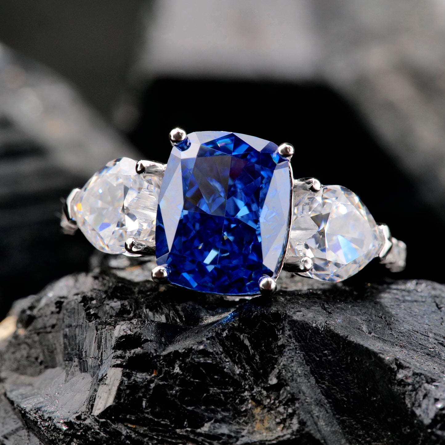 Baguette cushion cut birthstone ring