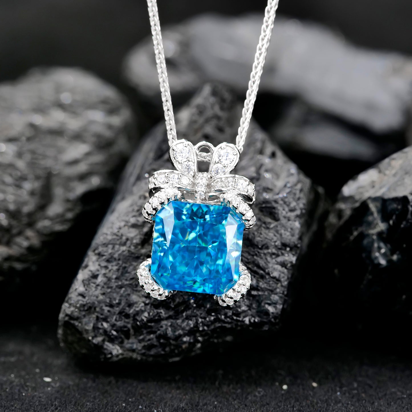 Ribbon Bow Birthstone Pendant Necklace