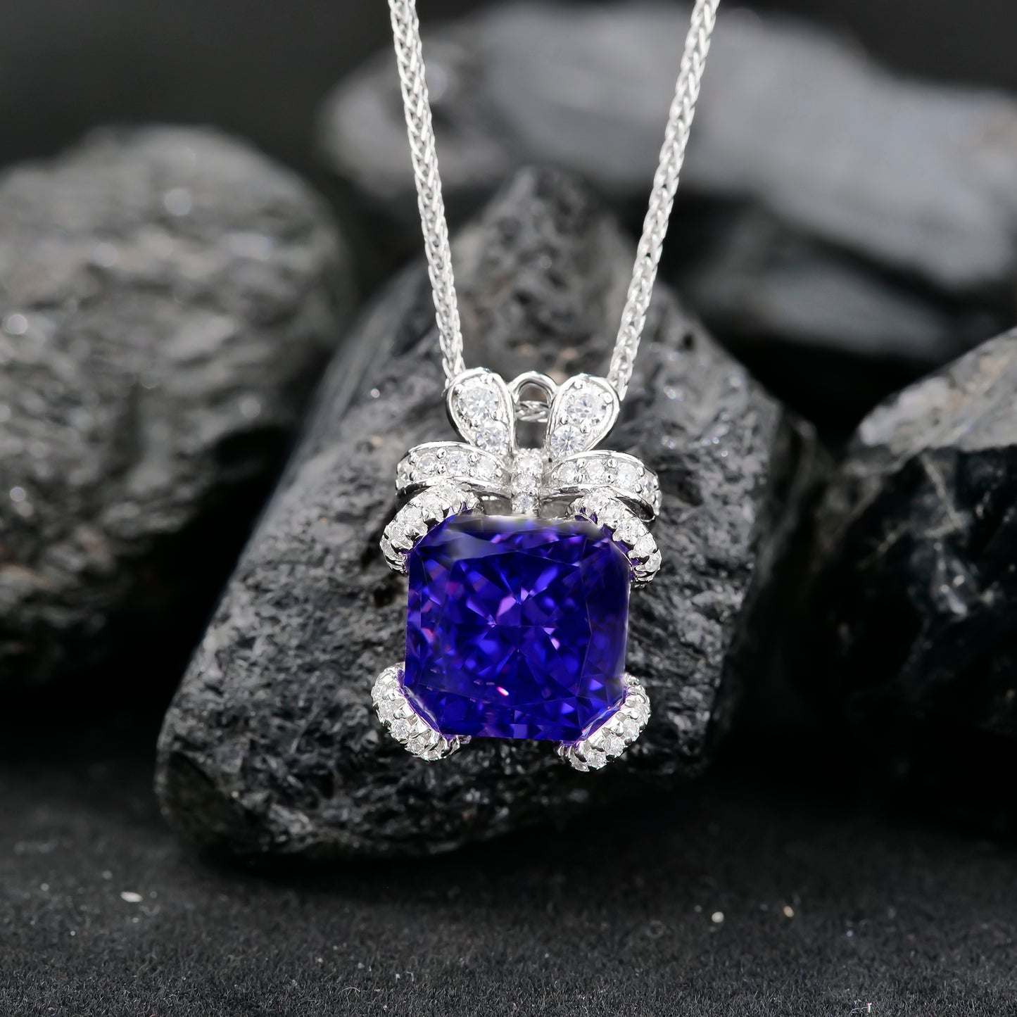 Ribbon Bow Birthstone Pendant Necklace